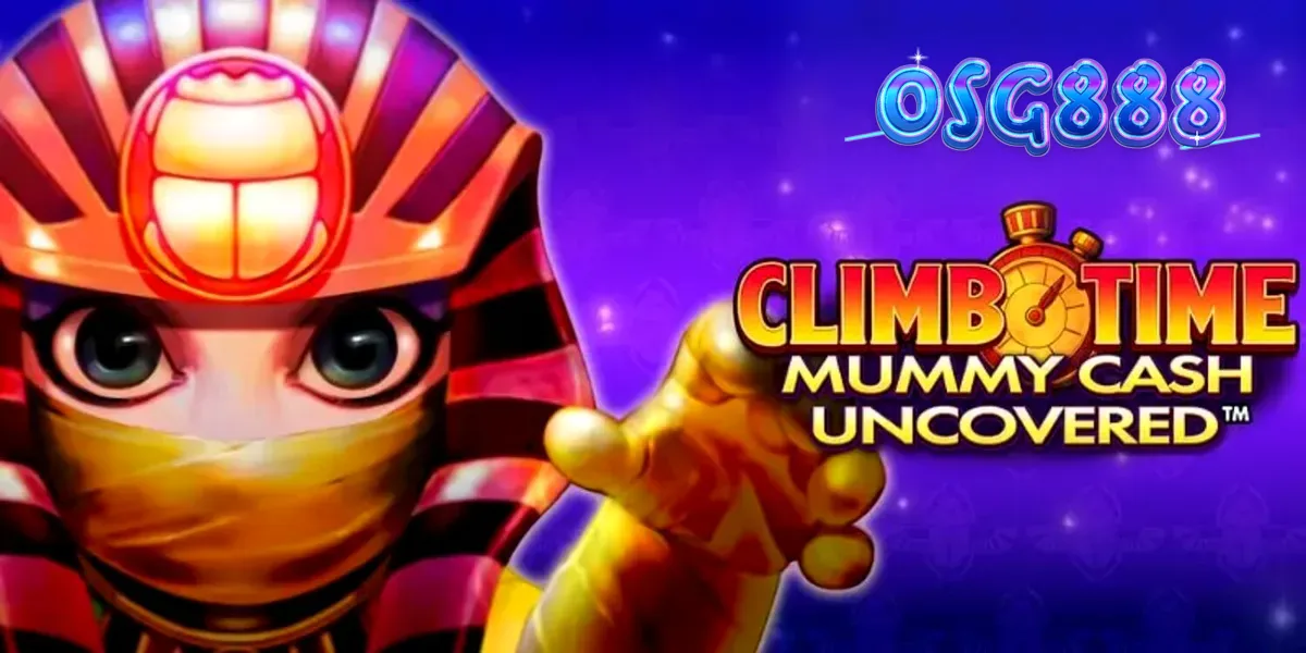 Tampilan visual slot Climb Time Mummy Cash Uncovered dengan latar belakang malam Mesir